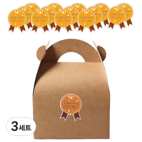 피크닉하우스 케익선물상자 소 15p + 브라운메달스티커 15p, 크라프트, 3세트