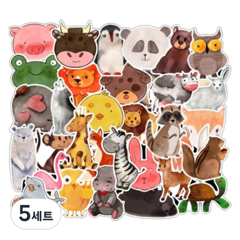 어가네닷컴 귀여운 아기동물들 방수 캐리어스티커 50p 세트, 혼합색상, 5세트