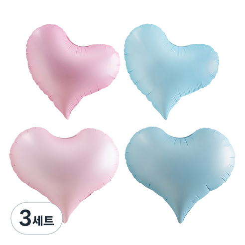 조이파티 은박풍선 삐딱하트 40cm 2종 + 통통하트 52cm 2종 세트, 핑크, 라이트블루(삐딱하트), 핑크, 라이트블루(통통하트), 3세트