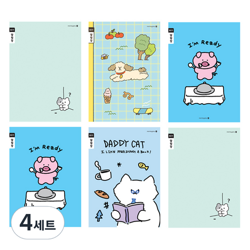 모닝글로리 채움노트 초등 3-6 알림장 좁은칸 4종 + 랜덤발송 2p 세트 A, 구석 냥, 멍멍 데이, 식사준비, 아빠 냥, 4세트