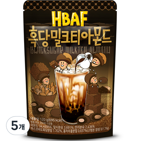 바프 흑당 밀크티 아몬드, 5개, 120g