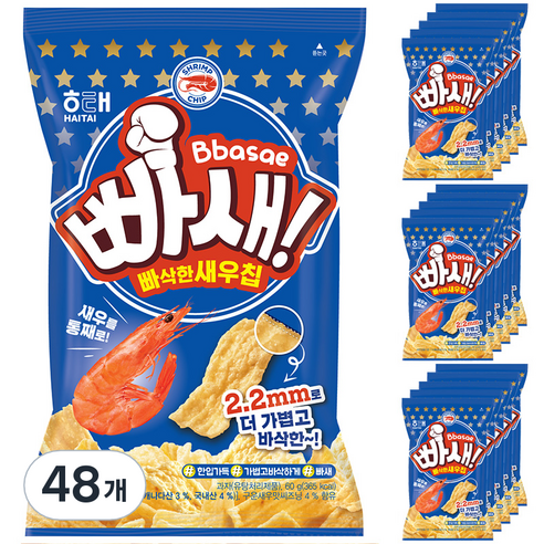 해태제과 빠새 빠삭한새우칩, 60g, 48개