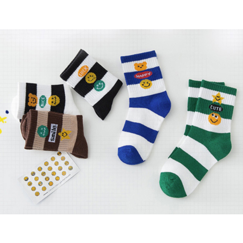 우리 아이 발에 행복한 미소를! 남아용 미소 해피스마일베어 양말 5종 세트