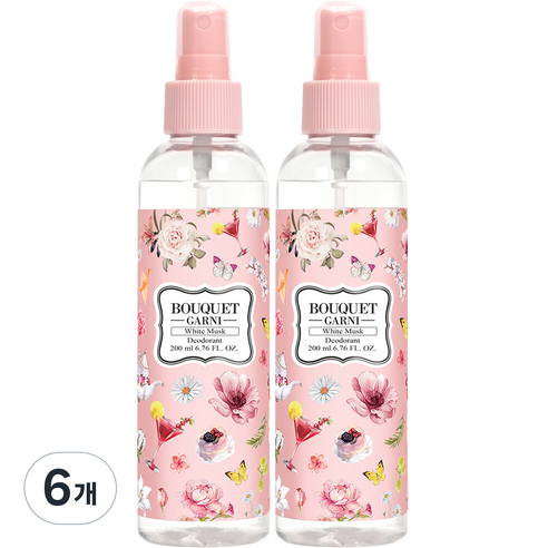부케가르니 리프레쉬 스프레이 화이트머스크 데오드란트, 200ml, 6개