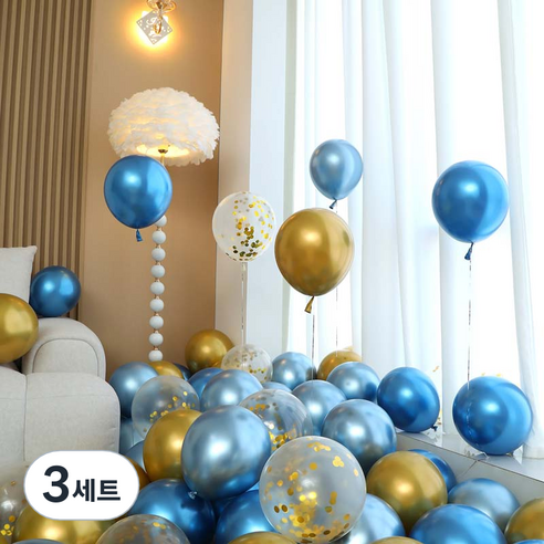 피앤비유니티 풍선 50p 세트 블루, 04 블루앤골드 컨페티 4색혼합, 3세트