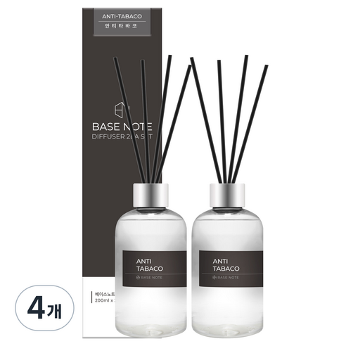 베이스노트 홈 디퓨저, 안티타바코, 200ml, 4개