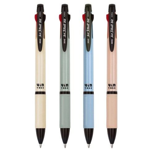 자바펜 제트 3볼 biz 빈티지 펜 4종 세트 0.7mm, BLUE, YELLOW, OLIVE, PEACH, 1세트