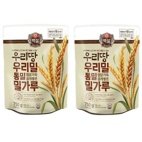 백설 통밀 영양가득 곱게빻은 밀가루, 750g, 2개