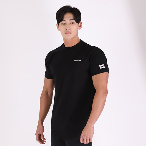 허그본 남성용 데일리 머슬핏 스몰로고 반팔 티셔츠 태극라인