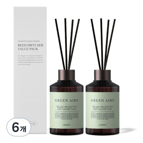 에이센트 실속형 디퓨저, 그린에어리, 200ml, 6개