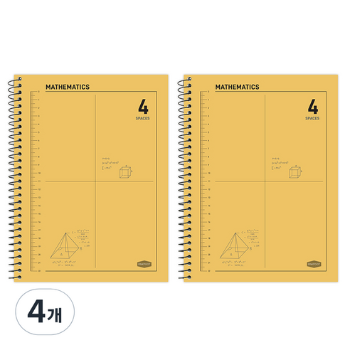 핑크풋 3000 4분할 수학 연습장, 옐로우, 4개