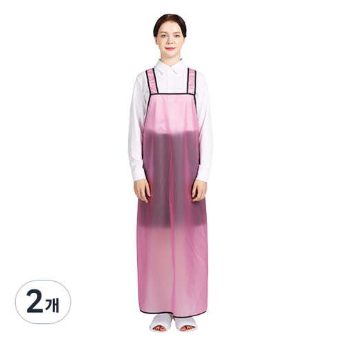 웰프런 우레탄 방수앞치마 검정파이핑 대, 반투명핑크, 2개