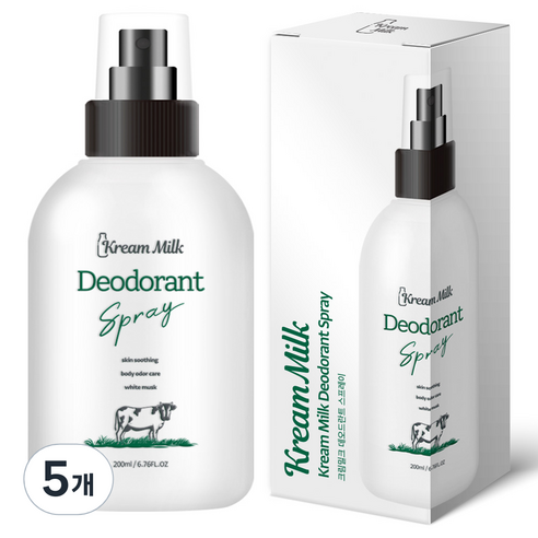 크림밀크 스프레이 화이트머스크향 데오드란트, 200ml, 5개