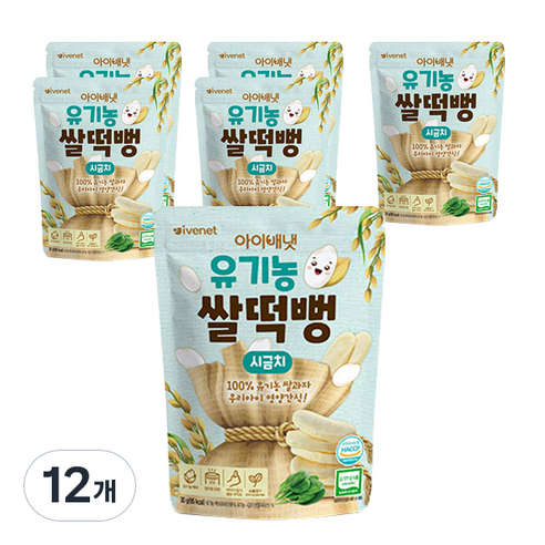 아이배냇 유기농 쌀떡뻥 유아쌀과자 30g, 시금치, 12개