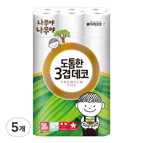 나무야나무야 도톰한 3겹 데코 롤화장지 30m, 30개입, 5개