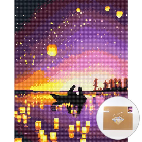 아트조이 DIY 보석 십자수 캔버스형 50 x 40 cm, 풍등축제의 연인, 1세트