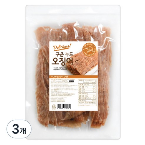 해맑은푸드 구운 누드 오징어, 200g, 3개