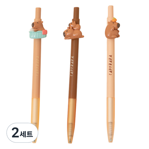 아트조이 카피바라 클릭 젤 잉크펜 3종 세트 0.5mm, 2세트, 샤워 + 두마리 + 귤