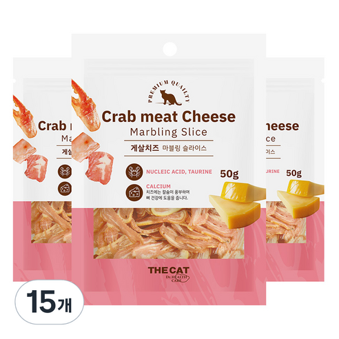 더캣 고양이 마블링 슬라이스 간식, 혼합맛(게살/치즈), 50g, 15개