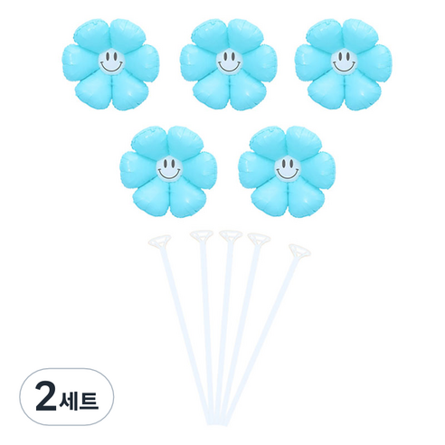 피앤비유니티 무광스마일 데이지 풍선 5p + 스틱 5p 세트, 05 블루, 2세트