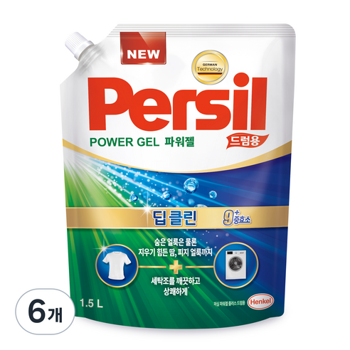 퍼실 파워젤 플러스 드럼용 리필, 1.5L, 6개