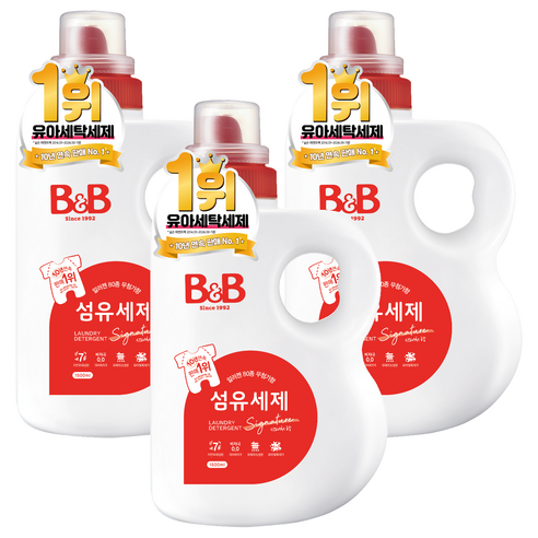 비앤비 비자극 유아 섬유 세제 시그니처 알러젠프리향 용기형, 1500ml, 3개