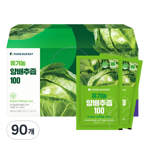 푸드버킷 유기농 양배추즙, 100ml, 90개