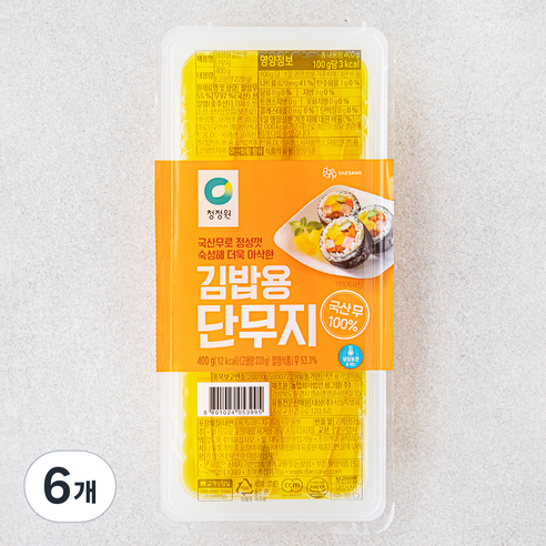청정원 우리가족 김밥용 단무지, 400g, 6개