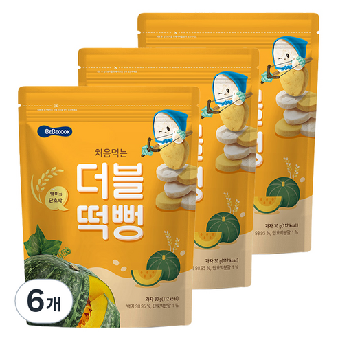 베베쿡 처음먹는 더블떡뻥, 백미 + 단호박 혼합맛, 6개
