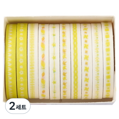 셀링뉴 아트스핀 울타리 다꾸 마스킹 종이 테이프 10종 세트 5mm x 2m, 노랑, 2세트