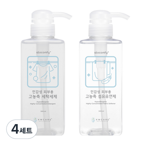 아토컴피 민감성 피부용 고농축 세탁 세제 + 섬유유연제 세트, 4세트