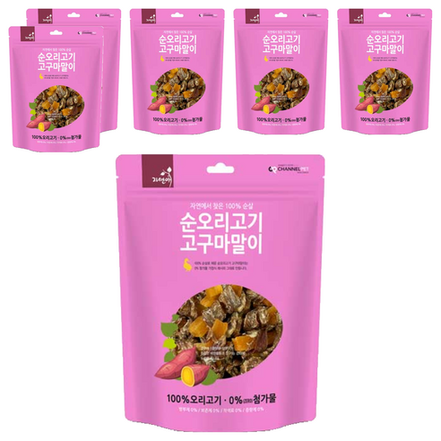자연애채널펫 순 오리고기 고구마말이 져키 강아지 간식, 오리 + 고구마 혼합맛, 300g, 6개