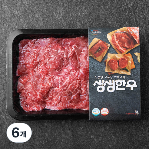 생생한우 1등급 불고기용 (냉장), 300g, 6개