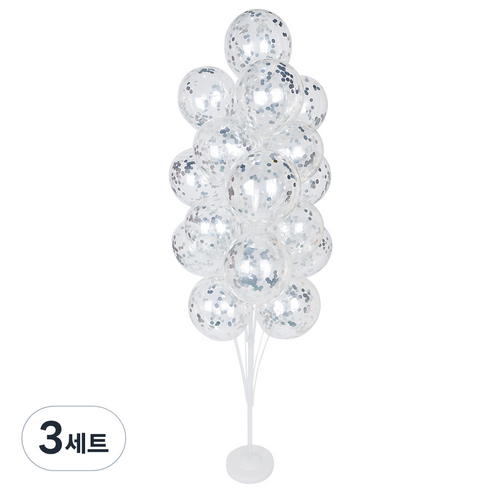 파티쇼 풍선 장식꽂이 세트 19스틱 160cm + 컨페티풍선 원형 20p, 실버, 3세트