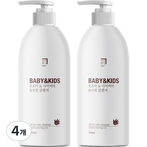 살림백서 베이비 앤 키즈 호호바 시어버터 올인원 클렌저, 500ml, 4개