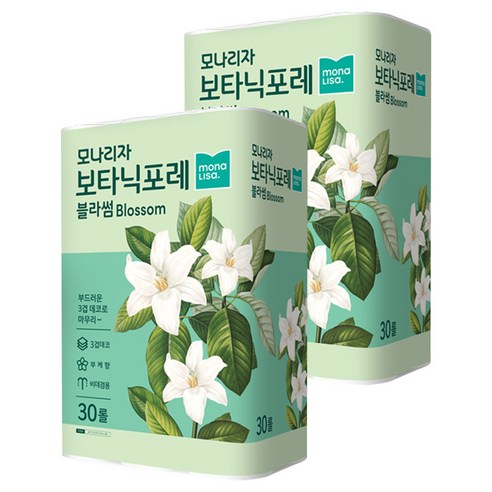 모나리자 보타닉포레 블라썸 3겹 화장지 27m, 2팩, 30롤