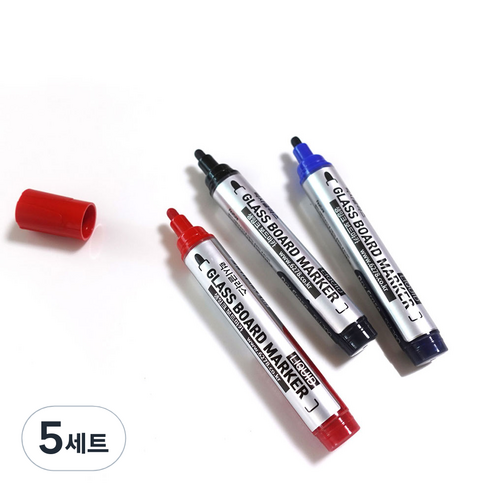 럭시글라스보드 마카 3종 세트, 검정, 파랑, 빨강, 5세트