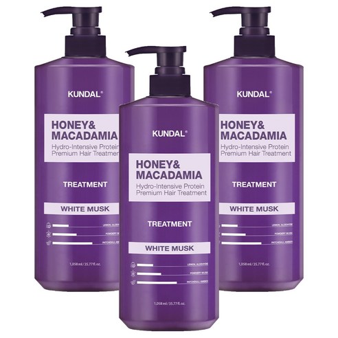 쿤달 허니 앤 마카다미아 헤어 트리트먼트 화이트머스크향, 1058ml, 3개