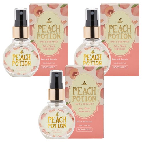 바디홀릭 바디미스트 피치포션 피치 앤 프리지아향, 50ml, 3개
