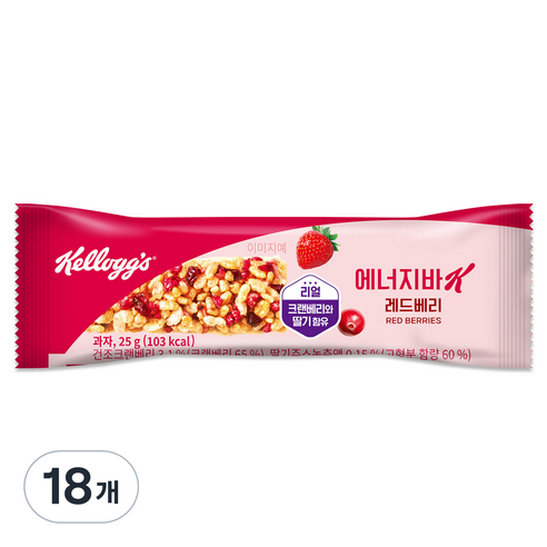 켈로그 에너지바 K 레드베리, 25g, 18개