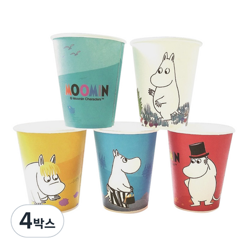 무민 5종 컬러 종이컵 270ml, 100개입, 4개