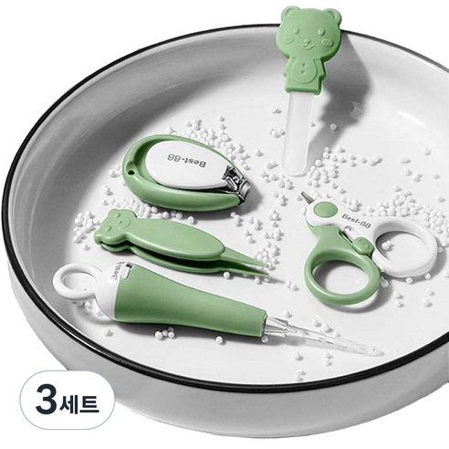 블루리빙 곰 캐릭터 손톱깍이 세트, 그린, 3세트