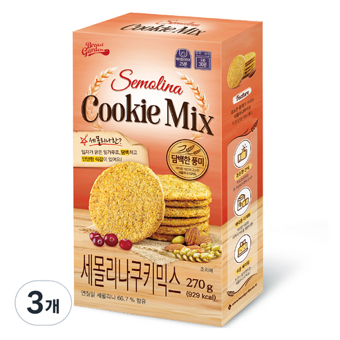 브레드가든 든든한 세몰리나 통밀 쿠키믹스, 270g, 3개