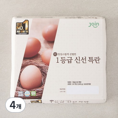 조인 무항생제 인증 1등급 신선 특란 1800g, 30구, 4개
