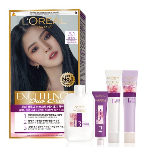 로레알파리 엑셀랑스 듀오 크림 염색제, 5.1호 애쉬 블루(6BA), 1개