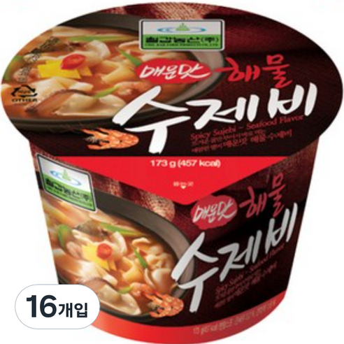 칠갑농산 해물수제비 매운맛, 173g, 16개입