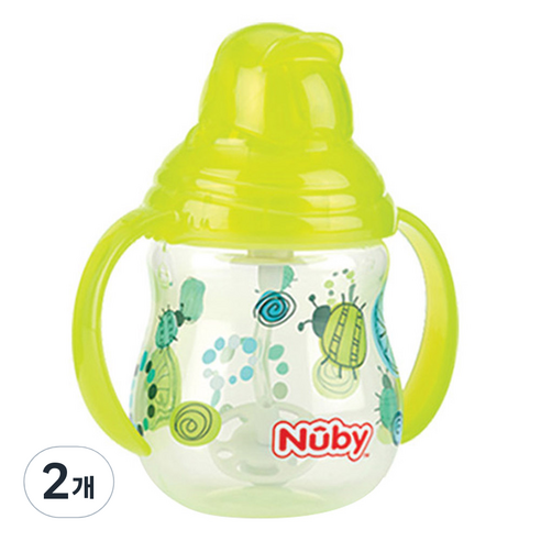 누비 클릭잇 귀여운 추 빨대컵 270ml, 그린, 2개