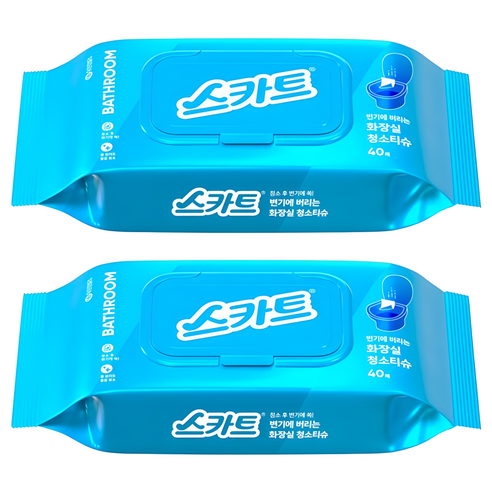 스카트 변기에 버리는 화장실 청소티슈 40매, one size, 2개