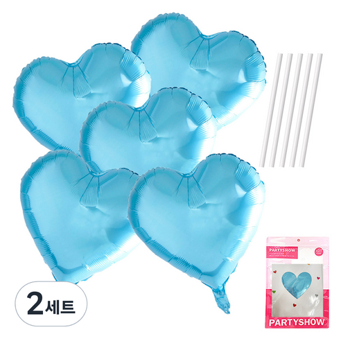 파티쇼 하트 은박 풍선 45cm 5p + 빨대 5p 세트, 파스텔블루(풍선), 2세트