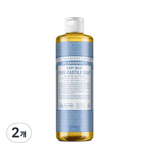 닥터 브로너스 베이비 마일드 퓨어 캐스틸 솝 바디워시, 475ml, 2개